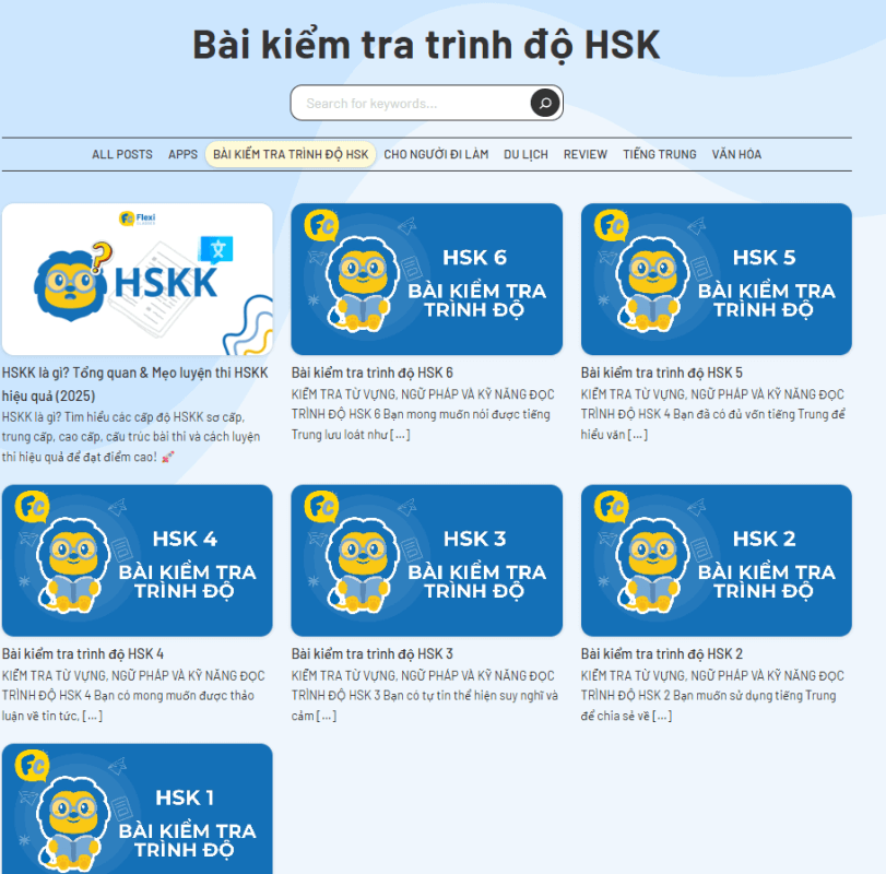 bài kiểm tra hsk các trình độ
