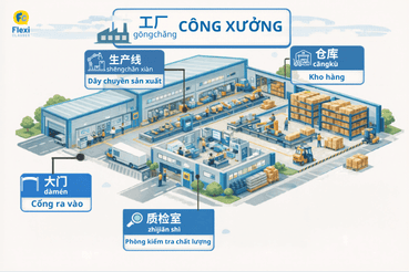 Từ vựng tiếng Trung các khu vực trong công xưởng nhà máy
