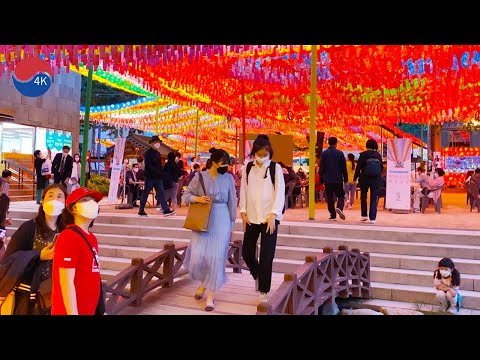 [4K]Seoul Walk-Colorful 2021 Buddha's Day, Jogyesa Temple Splendid Lotus Lantern Festival Night View