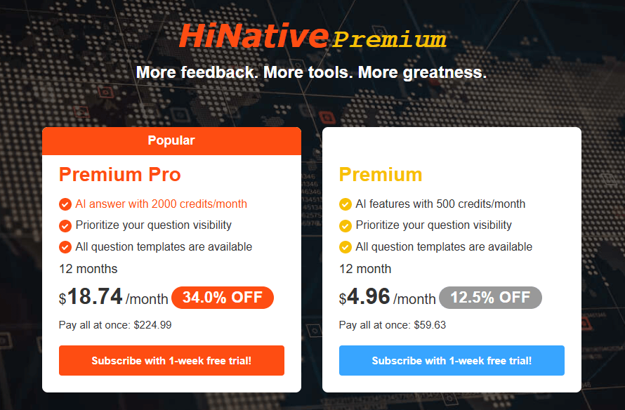 HiNative App Review - Premium Subscription