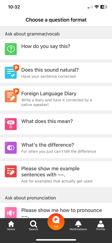 HiNative App Review - Questions Tab