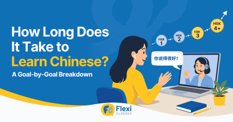 A Mandarin Chinese learner tracking progress through study milestones with a Flexi Classes native teacher