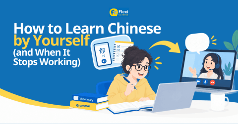 Mandarin Chinese learner combining self-study habits with live correction from a native Flexi Classes teacher