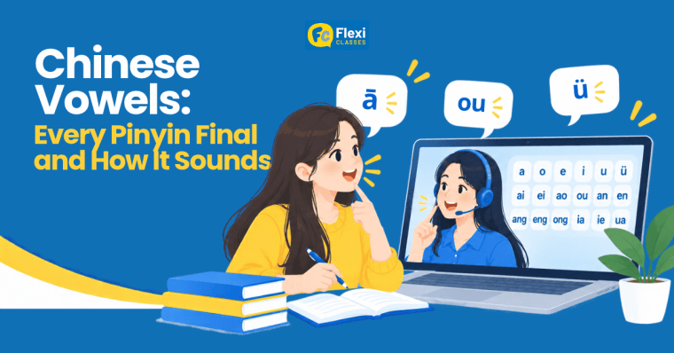 Learner practising Mandarin vowels and finals with a native Flexi Classes teacher in a live class