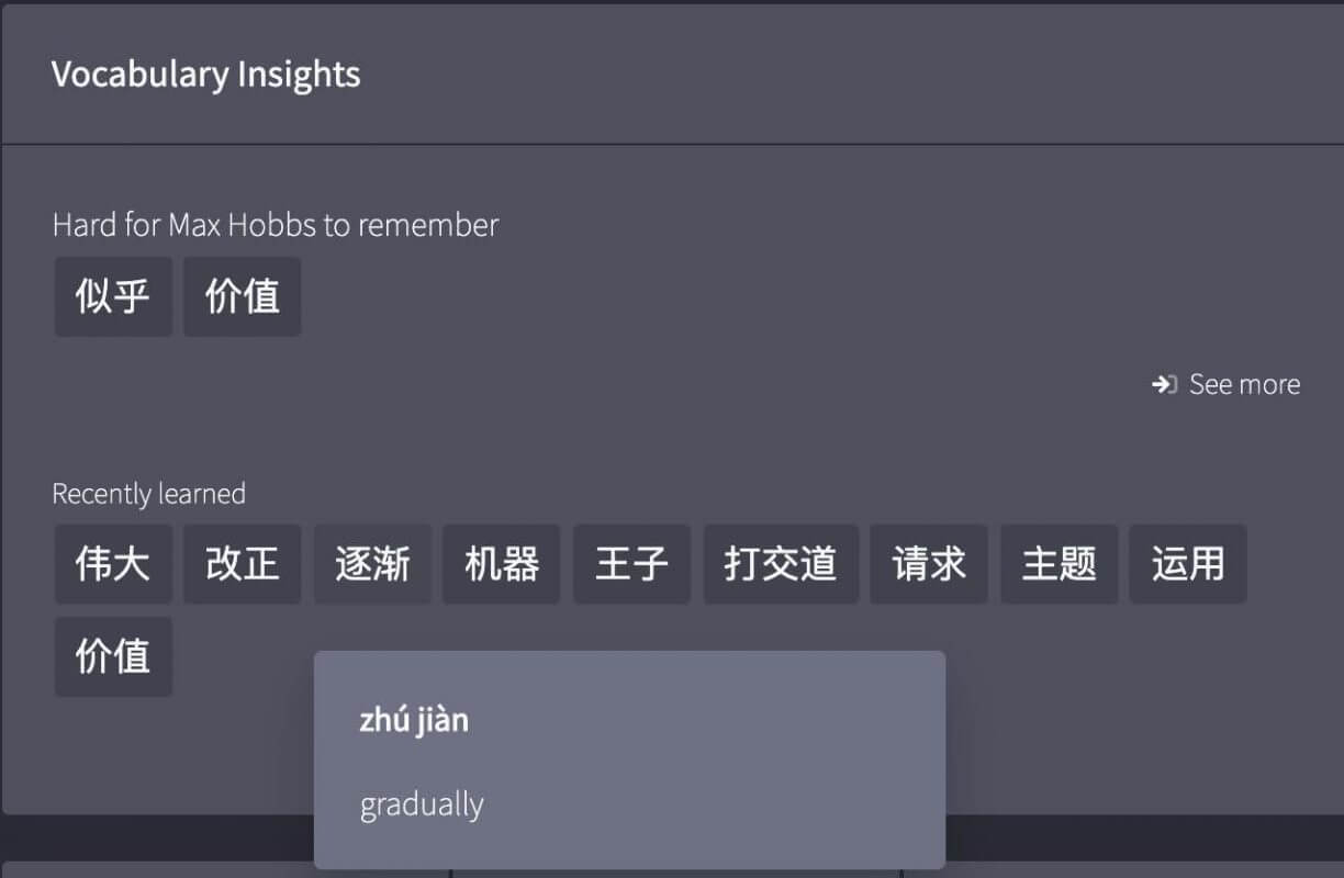 Hack Chinese - Vocab Screen